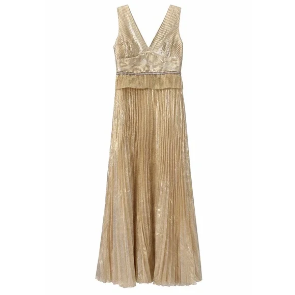 slim fit dress slacks Self-Portrait - Gold Metallic Strappy Maxi Dress main image 0